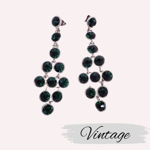 Vintage Deep Emerald Green Crystal Chandelier Earrings